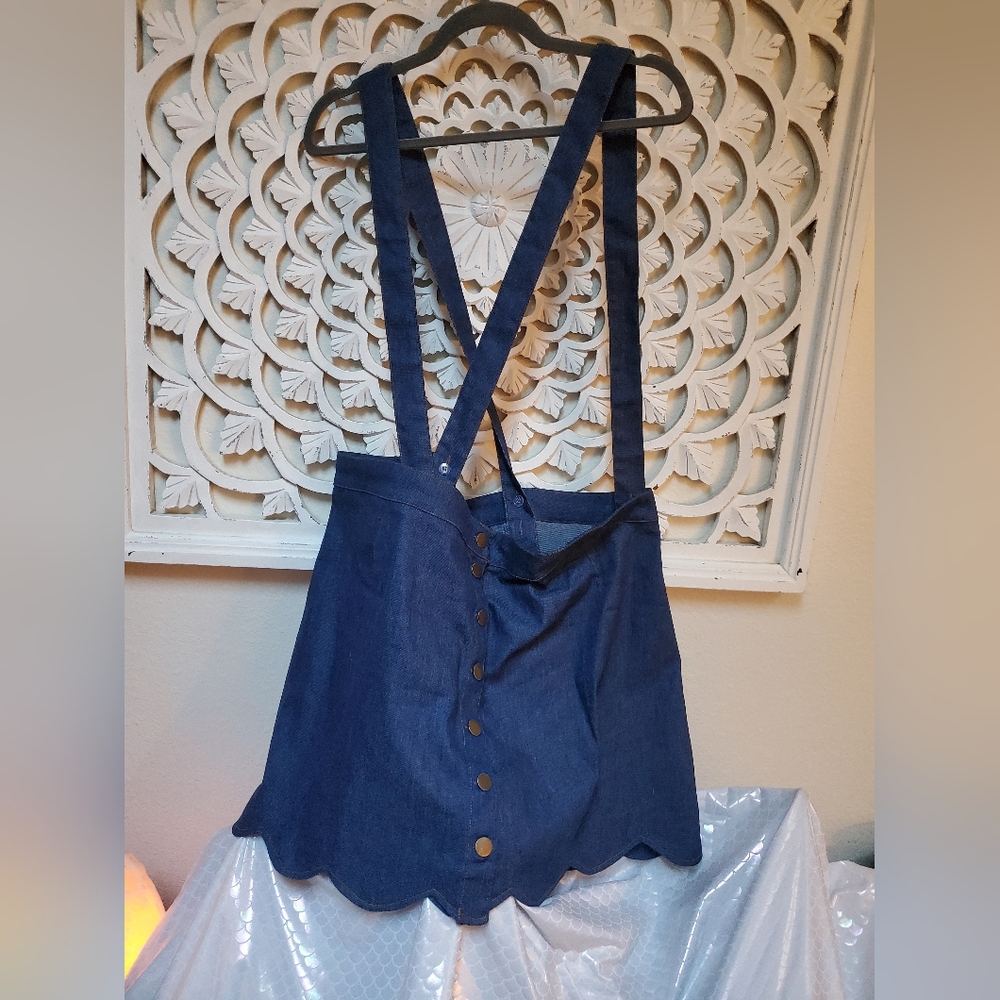 Smak Parlour Overall Straps & Strapless Convertible Jean Skirt 4X Unique Vintage